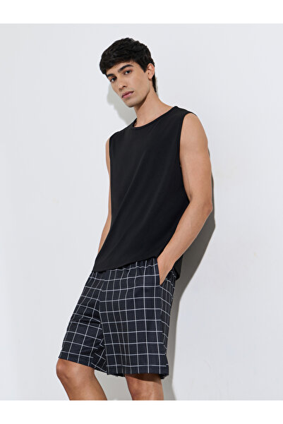 Styli Black Solid Tank Top and Checked Shorts Pyjama Set