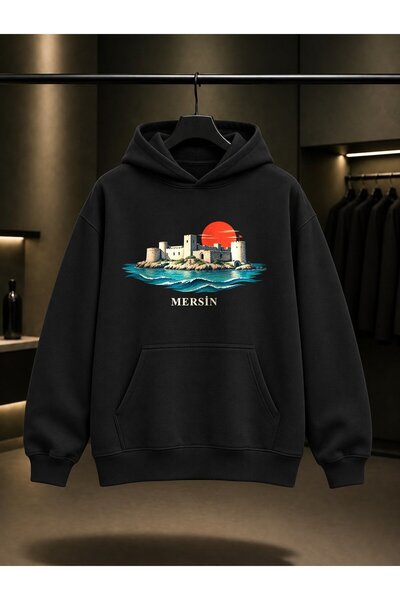 fame-stoned Mersin Kızkalesi Printed Unisex 100% Cotton Hooded Sweatshirt