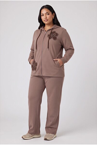 RMG Double Cotton Plus Size Tracksuit Set Mink