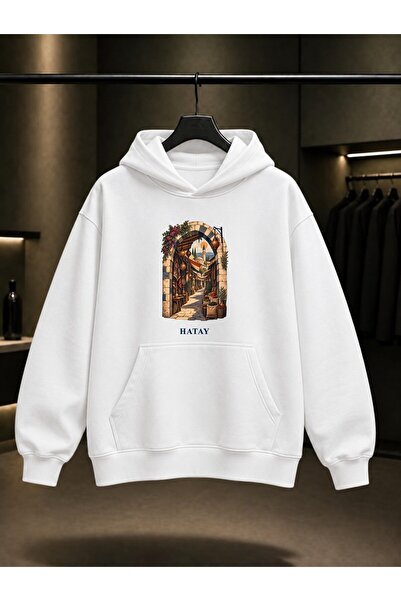fame-stoned Hatay Uzun Çarşı Printed Unisex 100% Cotton Hooded Sweatshirt