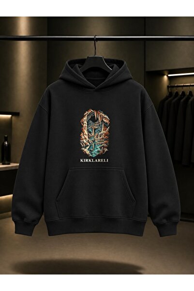 fame-stoned Kırklareli Dupnisa Cave Printed Unisex 100% Cotton Hooded Sweatshirt