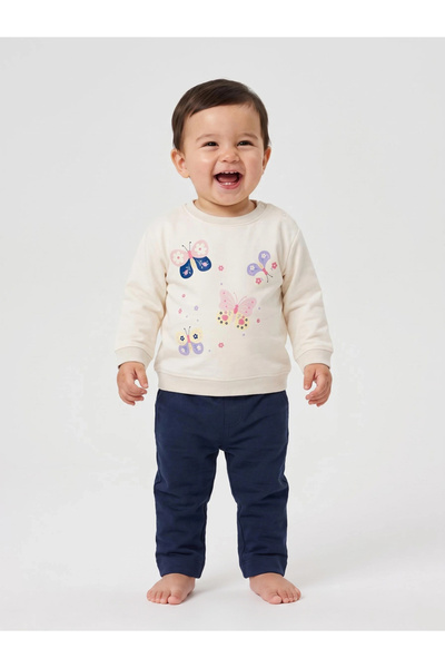 Styli Baby Girl Cream Butterfly Print Long Sleeves Sweatshirt