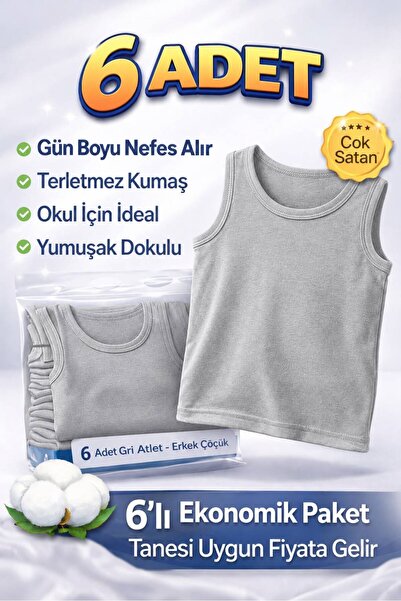 Gizem iç giyim 6'LI PAKET ERKEK ÇOCUK ATLET PAMUKLU RAHAT PREMİUM KALIP