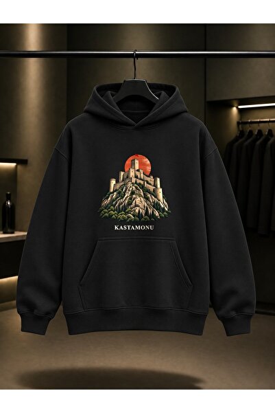 fame-stoned Kastamonu Castle Printed Unisex 100% Cotton Hooded Sweatshirt