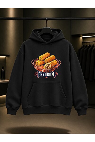 fame-stoned Erzurum Kadayif Printed Unisex 100% Cotton Hooded Sweatshirt