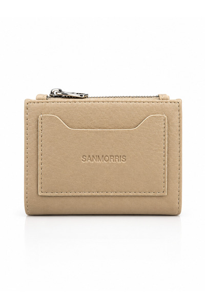 Sanmorris Unisex Fermuarlı Kartlık Çok Gözlü Kompakt Cüzdan S-2006 Kum Mat
