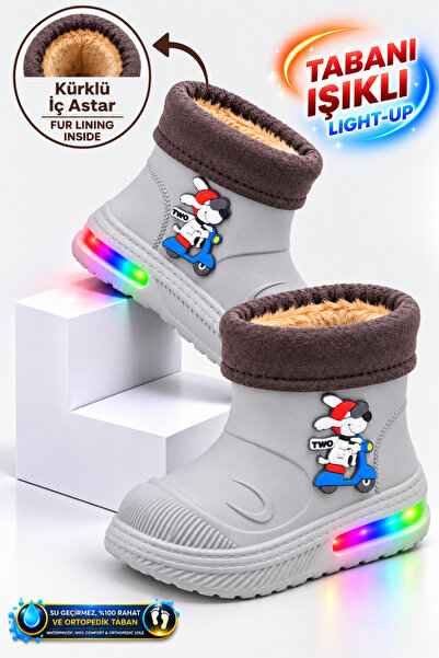 Beınsteps Çocuk Çizme Su Geçirmez İçi Kürklü Kız ve Erkek Ortopedik Işıklı Ço...