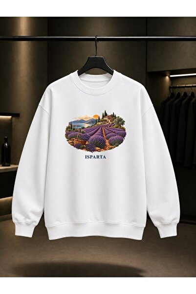 fame-stoned Isparta Kuyucak Lavanta Printed Unisex 100% Cotton Sweatshirt