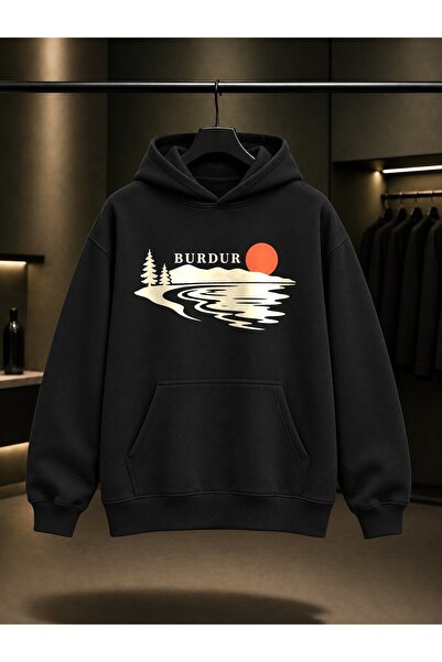 fame-stoned Burdur Salda Lake Printed Unisex 100% Cotton Hooded Sweatshirt