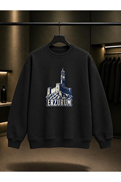 fame-stoned Erzurum Castle and Clock Tower Printed Unisex 100% Cotton Sweatshirt