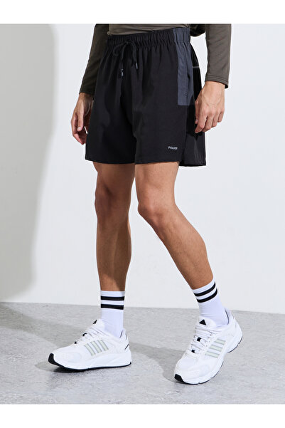 Styli Black Color Block Regular Fit Running Shorts