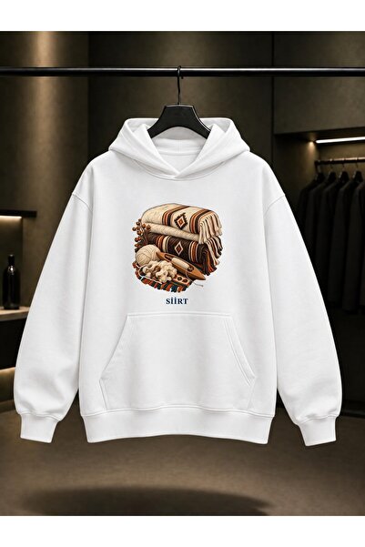 fame-stoned Siirt Blanket Printed Unisex 100% Cotton Hooded Sweatshirt