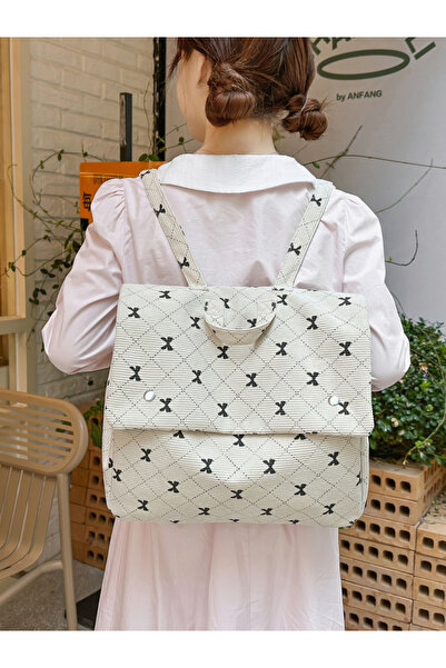 Take Two By Styli White Corduroy Backpack