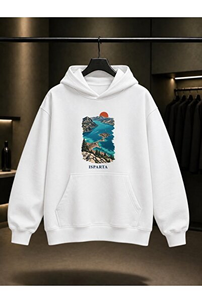 fame-stoned Isparta Lake of the Swallows Printed Unisex 100% Cotton Hooded Sw...