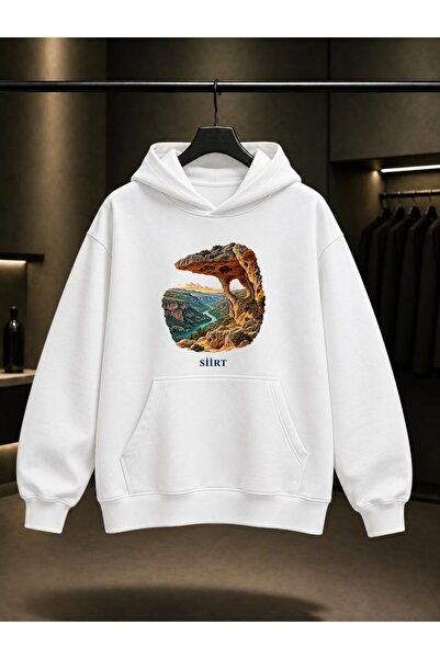 fame-stoned Siirt Perforated Stone Printed Unisex 100% Cotton Hooded Sweatshirt