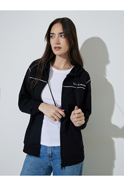 Styli Black Regular Fit Longline Hoodie with Piping Detail