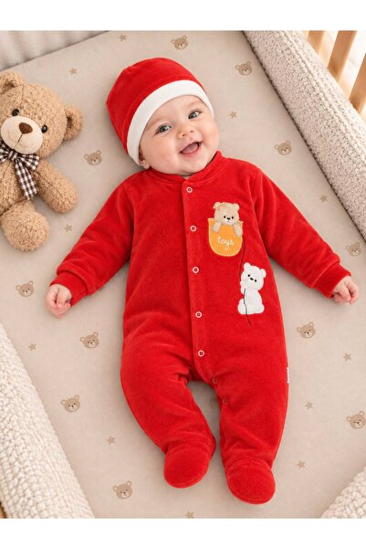 Sönmez Baby TOYS KEDİCİK KIŞLIK KADİFE TULUM VE ŞAPKASI İKİLİ KIZ BEBE TAKIMI