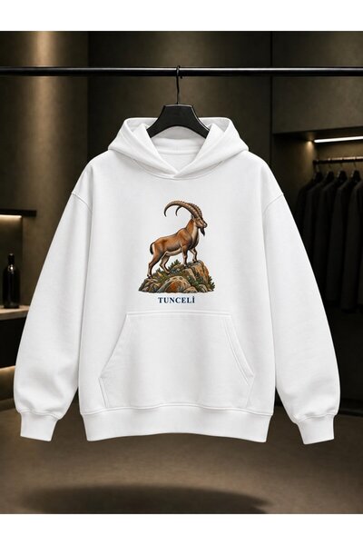 fame-stoned Tunceli Mountain Goat Printed Unisex 100% Cotton Hooded Sweatshirt