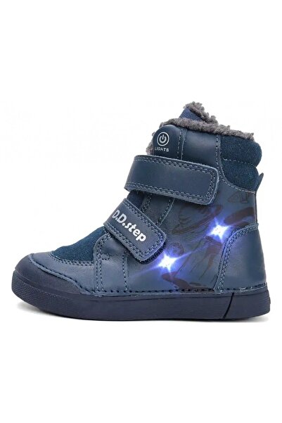 D.D.step Boys' fur-lined Leather boots with lights DD Step W068-52998A