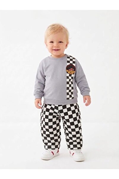 Tufitto Baby Erkek Çocuk Dama Desenli Yarış Temalı 2’li Takım Gri Sweatshirt ...