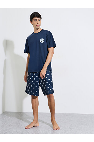 Styli Navy Blue Football Print Short Sleeves T-Shirt and Shorts Pyjama Set