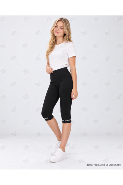 Minimoda Kids Girl's High Waist Capri Leggings with Text Detail