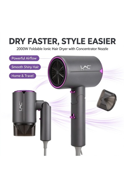 LAC LAICHY LAICHY Foldable Ionic Hair Dryer, Portable Blow Dryer with Concent...