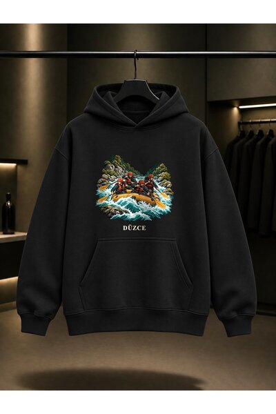 fame-stoned Düzce Melen Rafting Printed Unisex 100% Cotton Hooded Sweatshirt