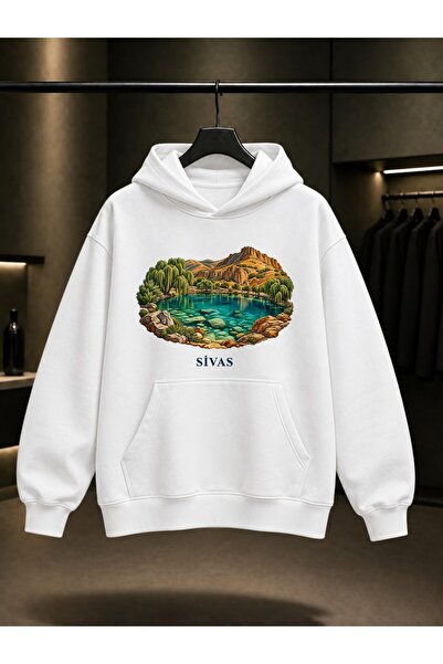 fame-stoned Sivas Gökpınar Lake Printed Unisex 100% Cotton Hooded Sweatshirt
