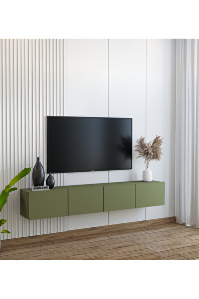 subahome Modern Duvara Monte TV Sehpası 160 cm – MDF Ihlamur Yeşili 4 Kapaklı...