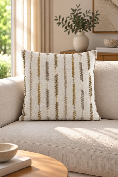 texta home deco Linea Çizgili Dokuma Kırlent Kılıfı - Hardal - 50x50 cm