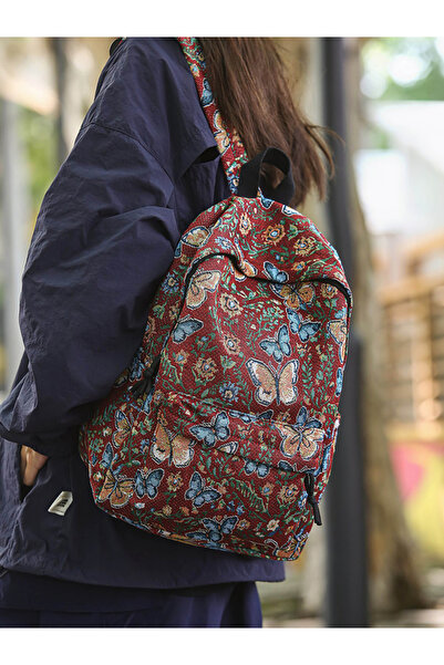 Take Two By Styli Red Butterfly Tapestry Backpack