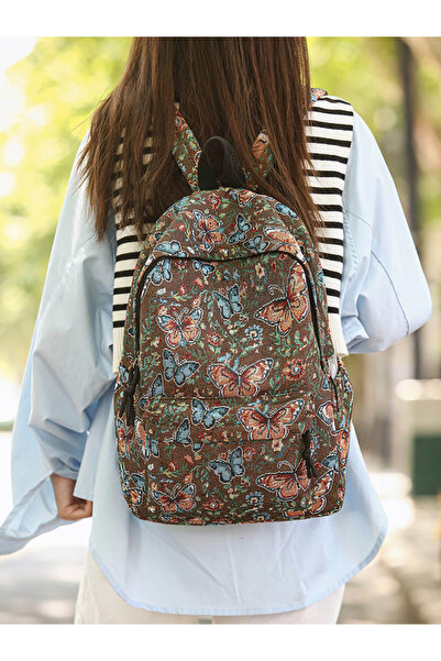 Take Two By Styli Khaki Butterfly Tapestry Backpack
