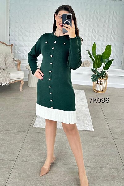 İnce Topuk Button Detail Knitwear Dress 7K096