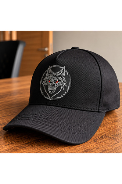 l'eivor Red-Eyed Wolf Embossed Printed Velcro Cotton Hat
