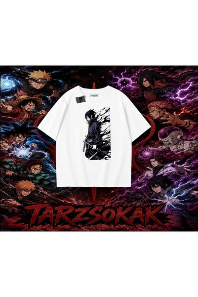 Tarzsokak Sasuke Uchiha Naruto Anime Character Oversize Unisex T-Shirt White