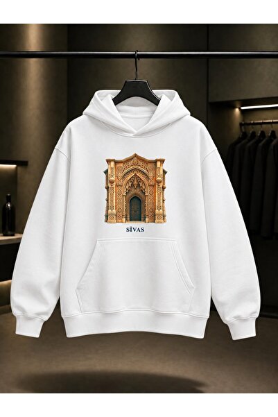 fame-stoned Sivas Divriği Taçkapı Printed Unisex 100% Cotton Hooded Sweatshirt