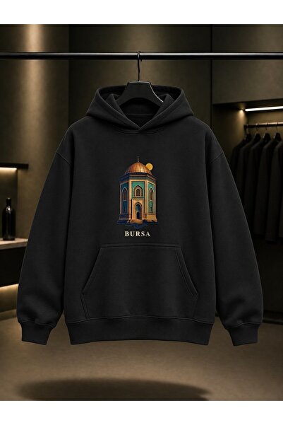 fame-stoned Bursa Green Turbe Printed Unisex 100% Cotton Hooded Sweatshirt