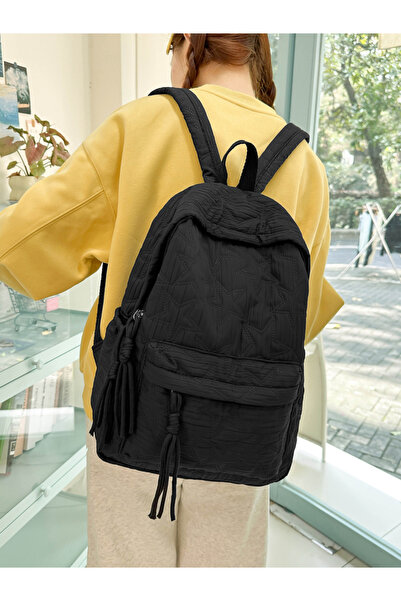 Take Two By Styli Black Quilted Star Backpack