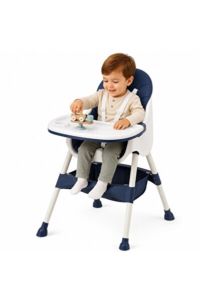 Little Mom Scaun de masa pentru copii Dinner Dark Blue transformabil, cu tavi...