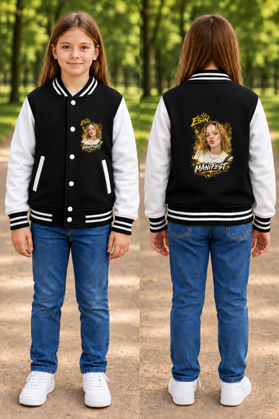 MECH BUTİK Manifest Printed Black Snap-On College Jacket (3-Thread Shardoon T...