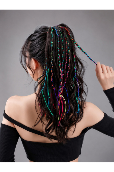 Take Two By Styli Rainbow Braided Hair Tie with Colorful Strands