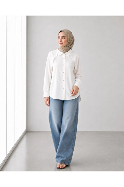 nazzain Cape Detailed Stone Buttoned Shirt