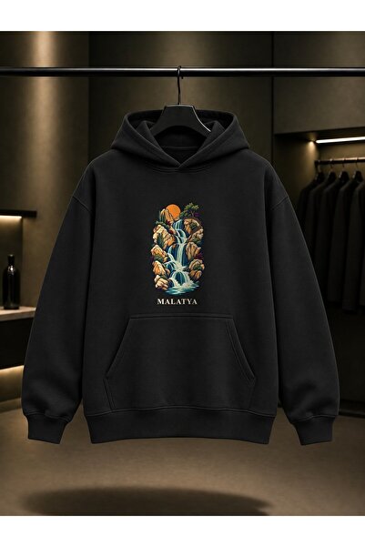 fame-stoned Malatya Günpınar Waterfall Printed Unisex 100% Cotton Hooded Swea...