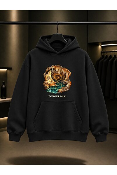 fame-stoned Zonguldak Gökgöl Cave Printed Unisex 100% Cotton Hooded Sweatshirt