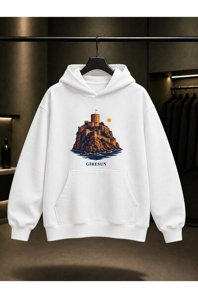fame-stoned Giresun Tirebolu Castle Printed Unisex 100% Cotton Hooded Sweatshirt