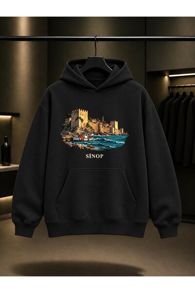 fame-stoned Sinop Castle Printed Unisex 100% Cotton Hooded Sweatshirt