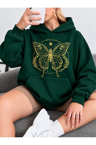 Revasser Unisex Kadın/Erkek GOLD KAPÜŞON Baskılı Özel Tasarım Oversize Pamukl...