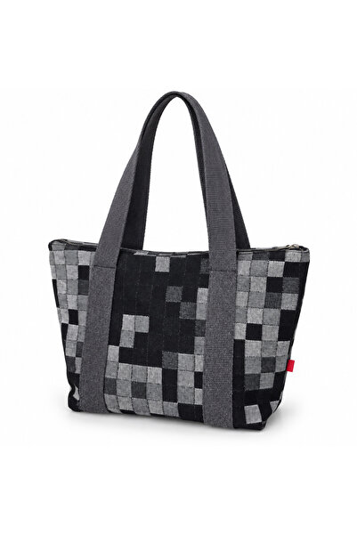 SellHubX Kadın Kareli Denim Kumaş Tote Bag Omuz Çantası Fermuarlı 30 x 40 cm ...