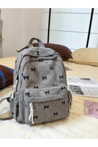 Take Two By Styli Grey Corduroy Bow Mini Backpack